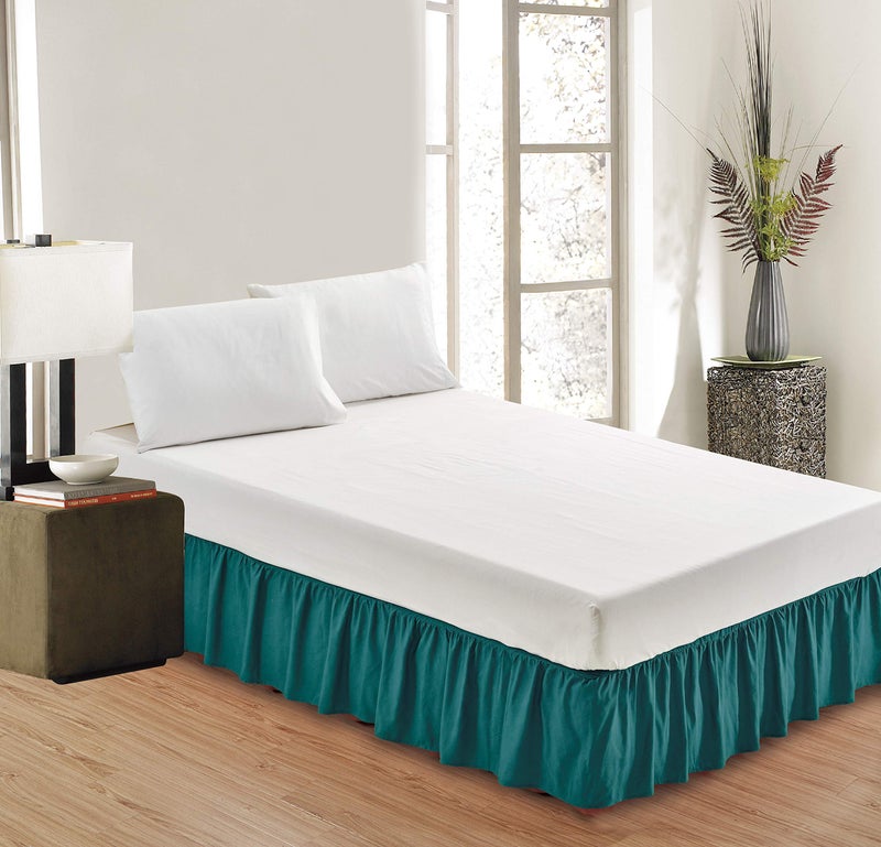 Sheets & Beyond Wrap Around Solid Microfiber Luxury Hotel Quality Fabric Bedroom Gathered Ruffled Bedding Bed Skirt 14 Inch Drop (Full, Teal) - Image 2